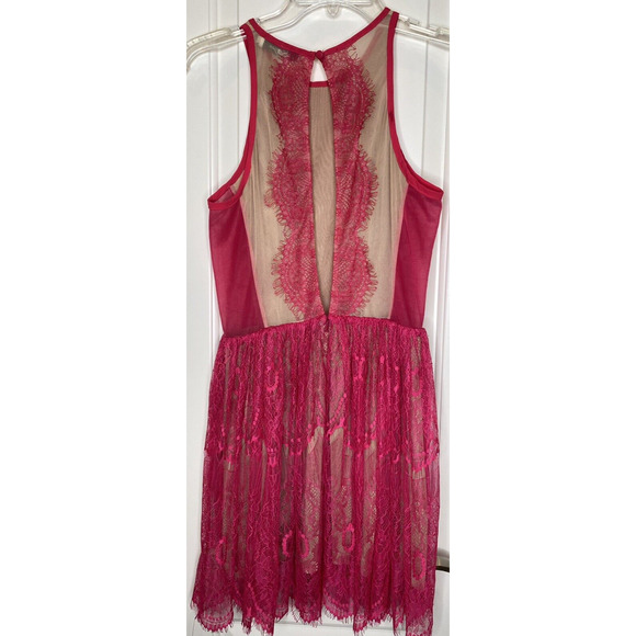Three Floor Mini Dress Hot Pink Fuschia Lace Open Back Size 12‎ - Picture 10 of 13